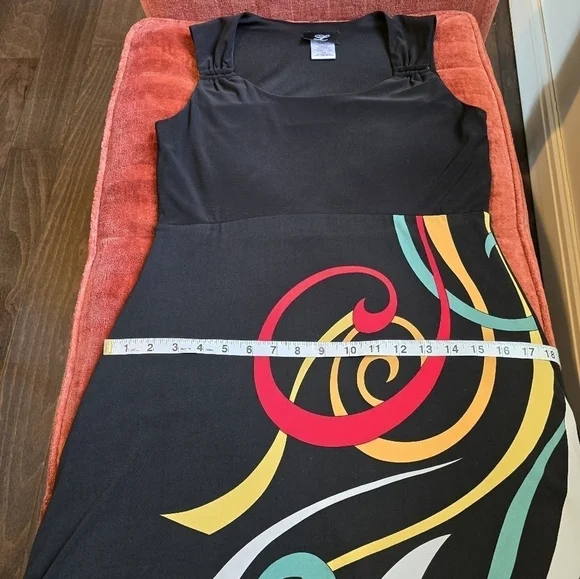 Libra Sleeveless Black Dress Layered Multi-Colored Skirt & Shoulder Detail Sz. S - Picture 9 of 11